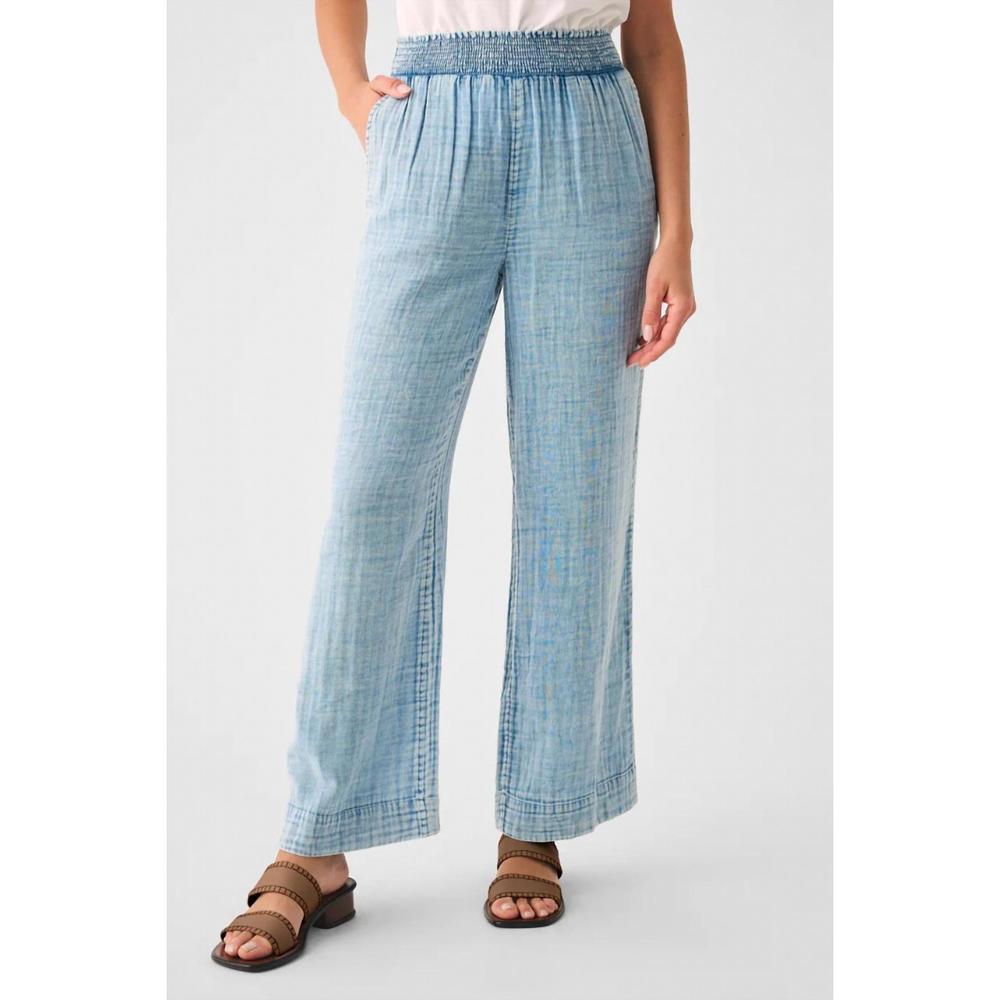 NEW FAHERTY dream cotton gauze wide leg pant in light indigo wash